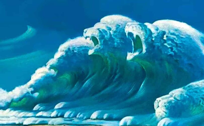 Imagen de olas del mar con forma de leones que forman parte del test de personalidad.