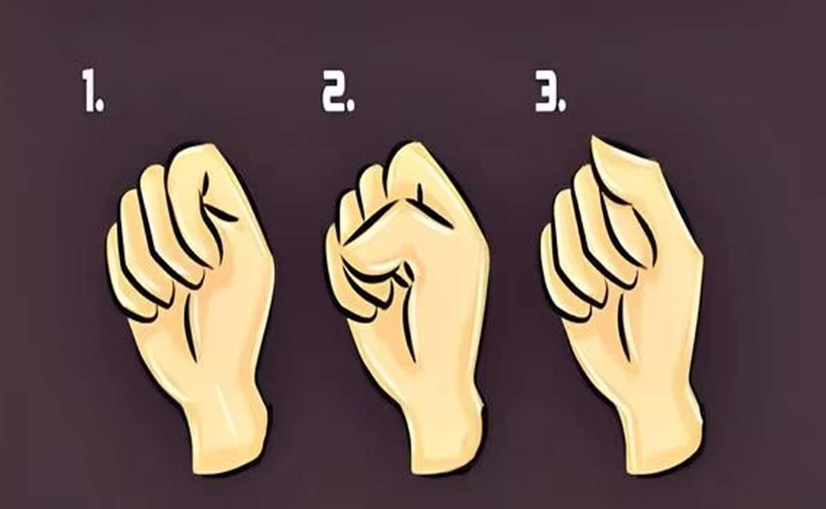 L'image montre trois façons de serrer le poing. Ce sont les alternatives du test de personnalité.